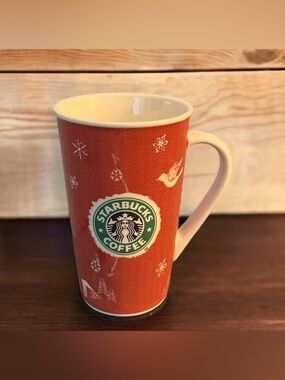 Starbucks 2008 Red Christmas Holiday Cafe Grande Tree & Bird Coffee Mug 16 oz